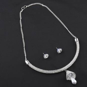 Silvershine Silverplated White Diamond Studded Designer Necklace Set For Women Jewellery 2