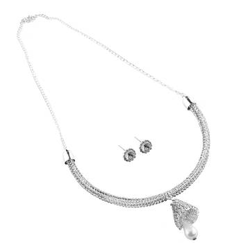 Silvershine Silverplated White Diamond Studded Designer Necklace Set For Women Jewellery 3