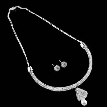 Silvershine Silverplated White Diamond Studded Designer Necklace Set For Women Jewellery 4