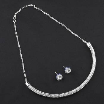 Silvershine Silverplated White Diamond Studded Designer Partywear Necklace Set For Women Jewellery 1