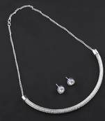 Silvershine Silverplated White Diamond Studded Designer Partywear Necklace Set For Women Jewellery