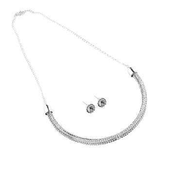 Silvershine Silverplated White Diamond Studded Designer Partywear Necklace Set For Women Jewellery 2