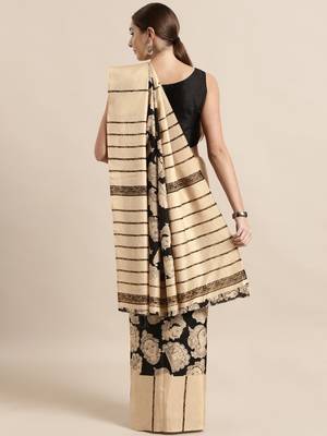 Black plain linen saree with blouse 2