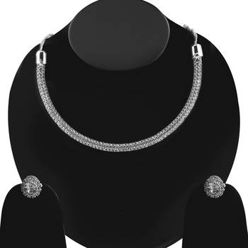 Silvershine Silverplated White Diamond Studded Designer Partywear Necklace Set For Women Jewellery 4