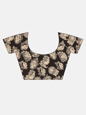 Black plain linen saree with blouse 5