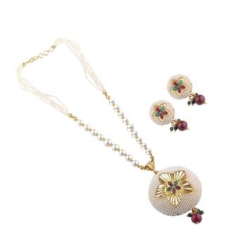 Silvershine Designer Flower Design Multicolour Kundan Stone Studded Pearl Mala Set For Women Jewellery 3
