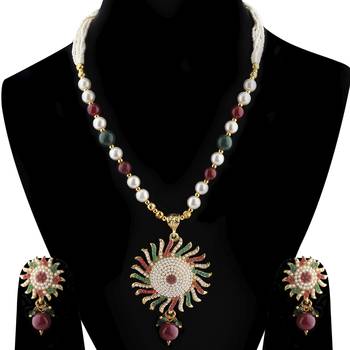 Silvershine Exclusive Designer Multicolour Stone Studded Pearl Mala Set For Women Jewellery 1