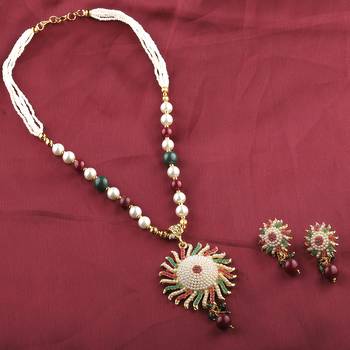 Silvershine Exclusive Designer Multicolour Stone Studded Pearl Mala Set For Women Jewellery 2