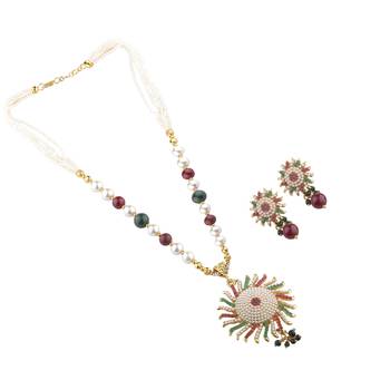 Silvershine Exclusive Designer Multicolour Stone Studded Pearl Mala Set For Women Jewellery 3