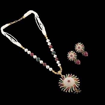 Silvershine Exclusive Designer Multicolour Stone Studded Pearl Mala Set For Women Jewellery 4
