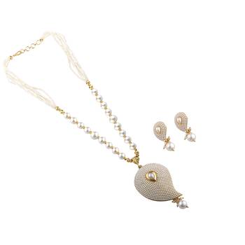 Silvershine Exclusive Designer White Kundan Stone Studded Pearl Mala Set For Women Jewellery 3