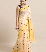 Cream Woven Cotton Poly Saree With Blouse