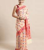 Cream Woven Cotton Poly Saree With Blouse