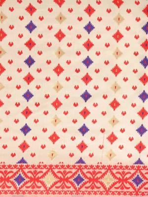 Cream Woven Cotton Poly Saree With Blouse 3