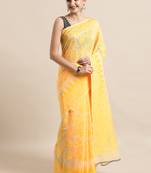 Cream Woven Cotton Poly Saree With Blouse