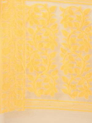 Cream Woven Cotton Poly Saree With Blouse 4