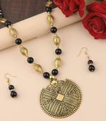 Silvershine Designer Adjustable  Fancy Look Gold Oxidised Pendant Black Pearl Mala Set For Women Girl