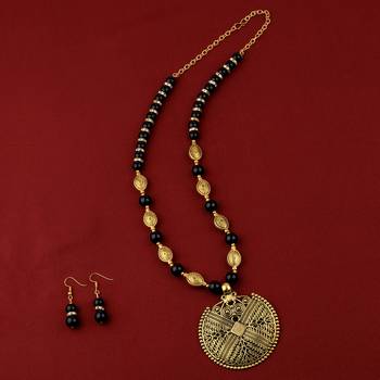 Silvershine Designer Adjustable  Fancy Look Gold Oxidised Pendant Black Pearl Mala Set For Women Girl 2