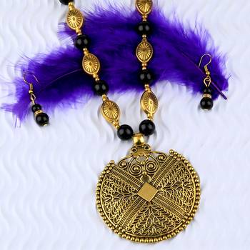 Silvershine Designer Adjustable  Fancy Look Gold Oxidised Pendant Black Pearl Mala Set For Women Girl 5