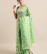 Cream Woven Cotton Poly Saree With Blouse