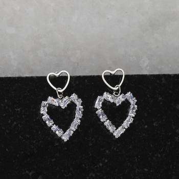 Silver Plated Fashion Heart Shape Diamond Stud Earring For Women Girl 2