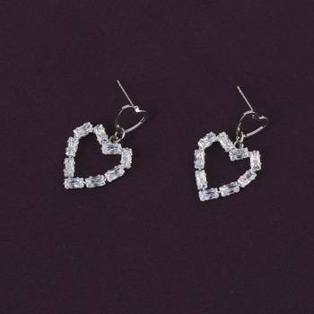 Silver Plated Fashion Heart Shape Diamond Stud Earring For Women Girl 3