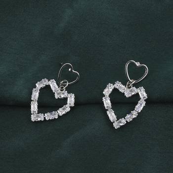 Silver Plated Fashion Heart Shape Diamond Stud Earring For Women Girl 5