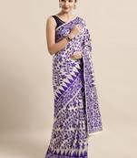 Cream woven cotton poly saree with blouse