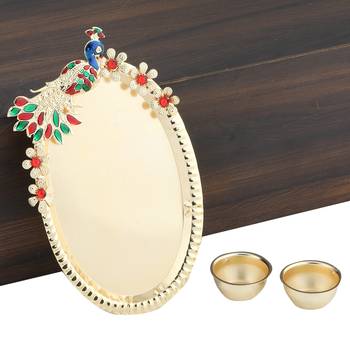 Gold Plated Designer-Ethanic Peacock Design Kankavati Pooja Thali 1