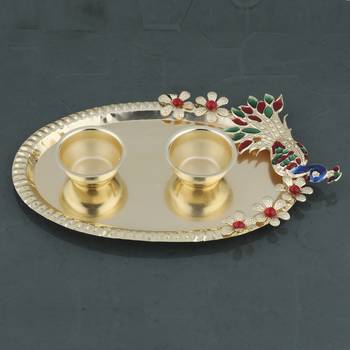 Gold Plated Designer-Ethanic Peacock Design Kankavati Pooja Thali 2