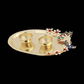 Gold Plated Designer-Ethanic Peacock Design Kankavati Pooja Thali 3