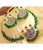 Beautiful Gold Tone Blue Green Moon Choker Necklace Set