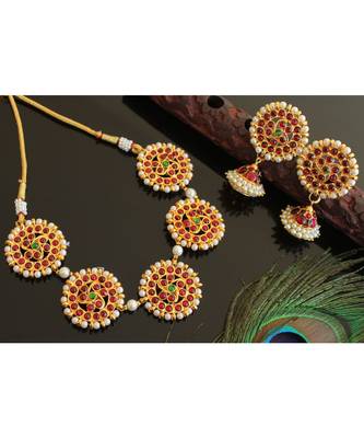 Beautiful Gold Tone Kemp Green Designer Necklace Set 1