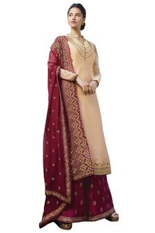 Beige embroidered satin salwar