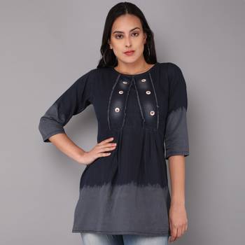 silver and dark blue  Denim top with button 1
