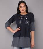 silver and dark blue  Denim top with button