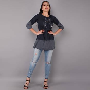 silver and dark blue  Denim top with button 2