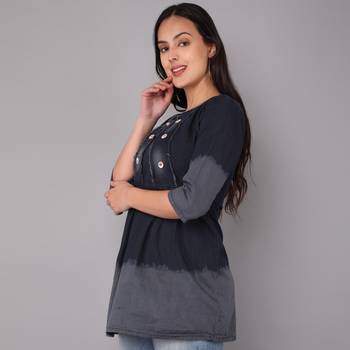 silver and dark blue  Denim top with button 4