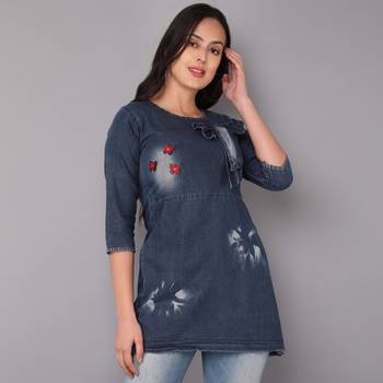 blue  Denim top with buturflay button 1