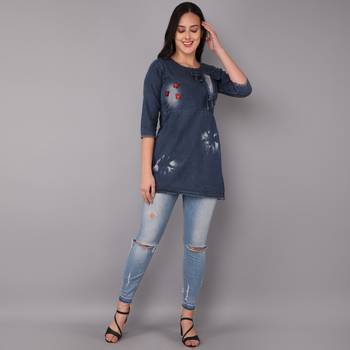 blue  Denim top with buturflay button 2