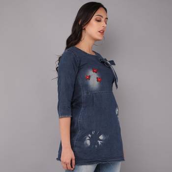 blue  Denim top with buturflay button 3
