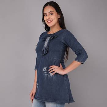 blue  Denim top with buturflay button 4