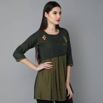 khakhi  Denim top with buturflay button 3
