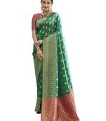 Turquoise Woven Poly Silk Saree With Blouse