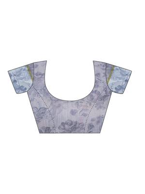 Grey printed cotton saree with blouse 4