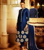 Blue embroidered silk salwar