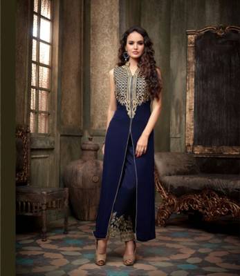 Blue embroidered silk salwar 1