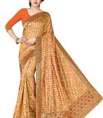 Orange printed silk saree with blouse