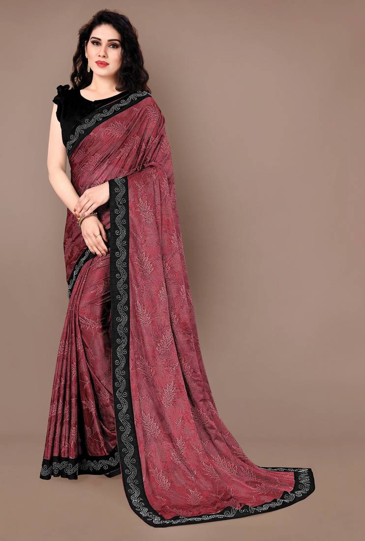 Pink woven lycra saree with blouse