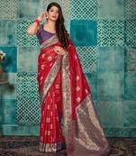 Red woven banarasi silk saree with blouse